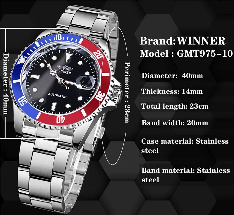 Classic Mechanical Watches Luxury Brand Business Automatic Watch for Men Rotatable Bezel Luminous Dial Steel Strap Clock