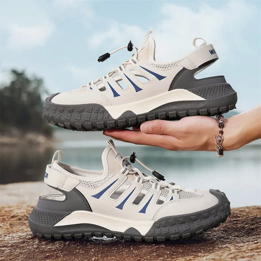 Men's Casual Sandals Summer Mesh Breathable Hollow Sneaker Men Outdoor Anti-slip Creek Shoes for Men Waterproof Roman Sandals