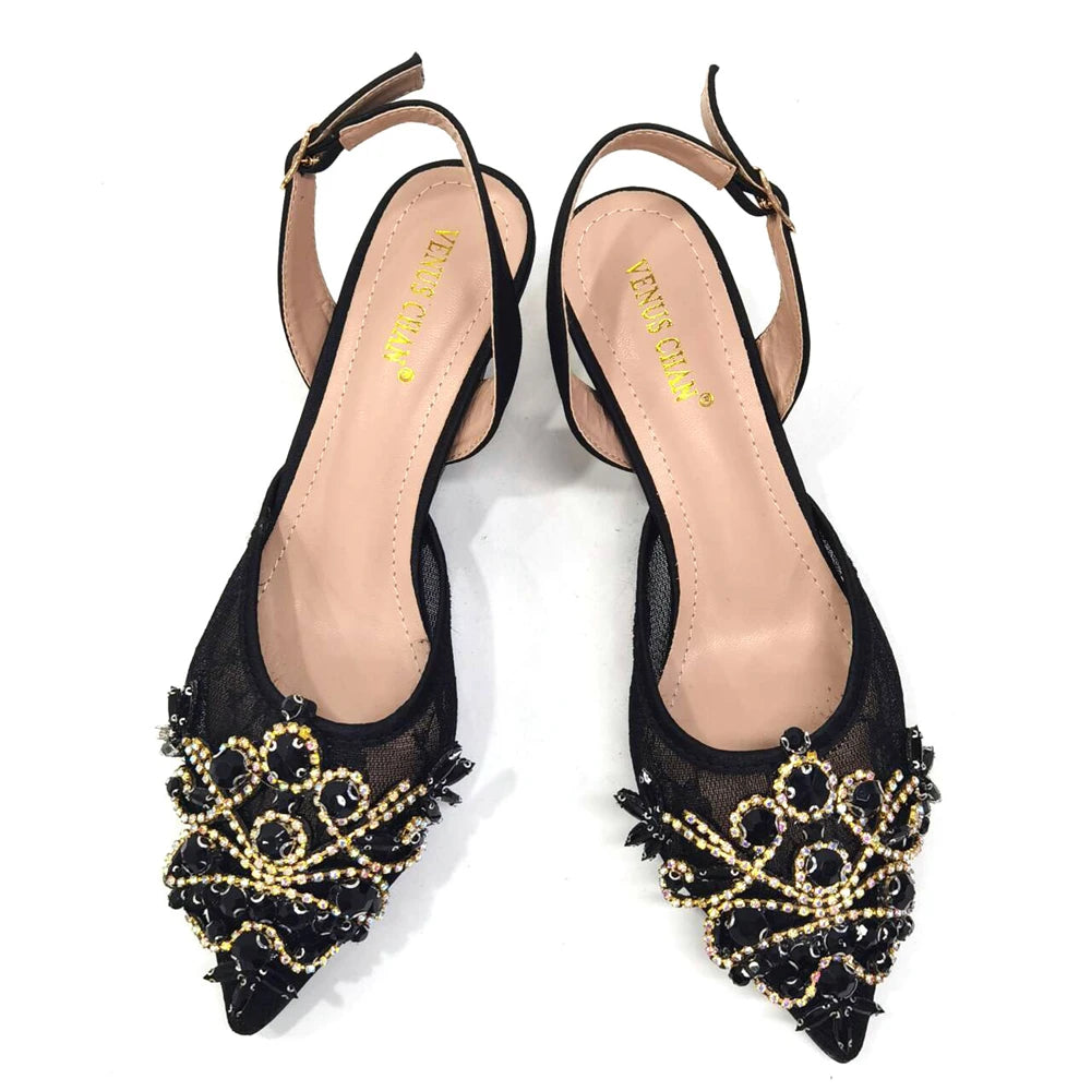 African Fachion Evening Shoes And Matching Bags Italian Design Ladies Diamond Bag High-Heeled Pointed Toe Women's Shoes