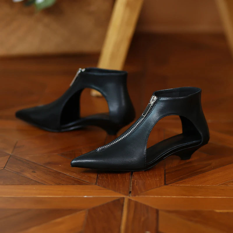 Original Design 2025 Spring Leather Women's Casual Black White Summer Boots Trendy Fashion Boots High Heels Zipper Shoes Woman