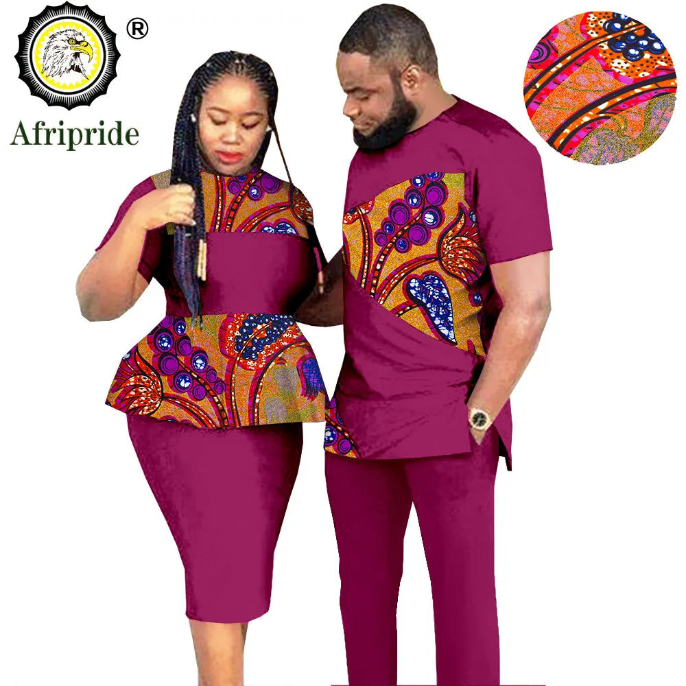 African Couples Clothing Outfits Men and Women Wear Wedding Party Ankara Wax Print Fashion AFRIPRIDE S20C010