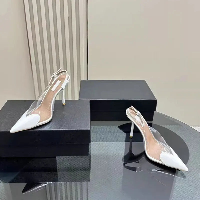 2025 New PVC European Style High Heels Women'S Summer Pointed Toe Runway Sandals Party Shoes