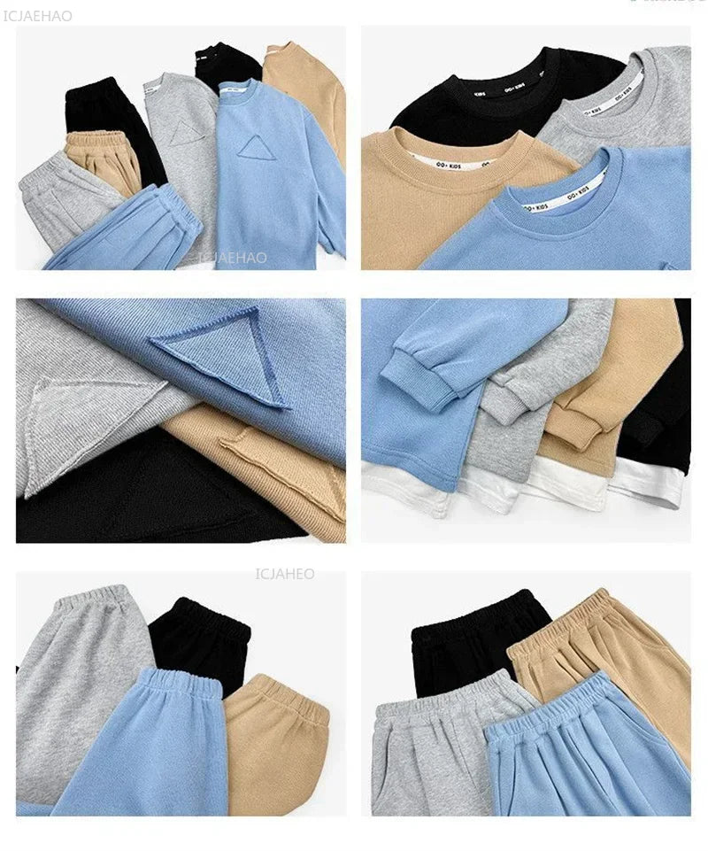 Children Fashion Clothes Suit Boys Casual Spring Sets Costume Kids Solid Colour Sweatshirts+Pants 2Pcs Simplicity Autumn Outfits