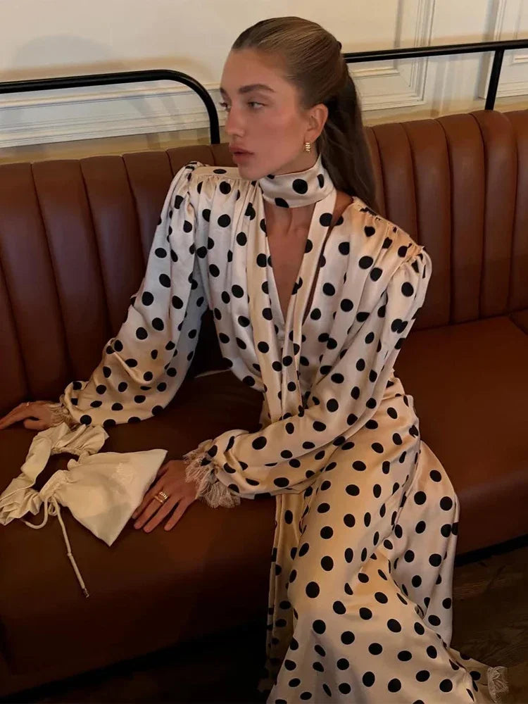 Polka Dot Polka Dot Skirt 2 Piece Set Women Elegant Scarf  Long Sleeve Shirts Suit Spring Lady Fashion Commucate Outwear 2026