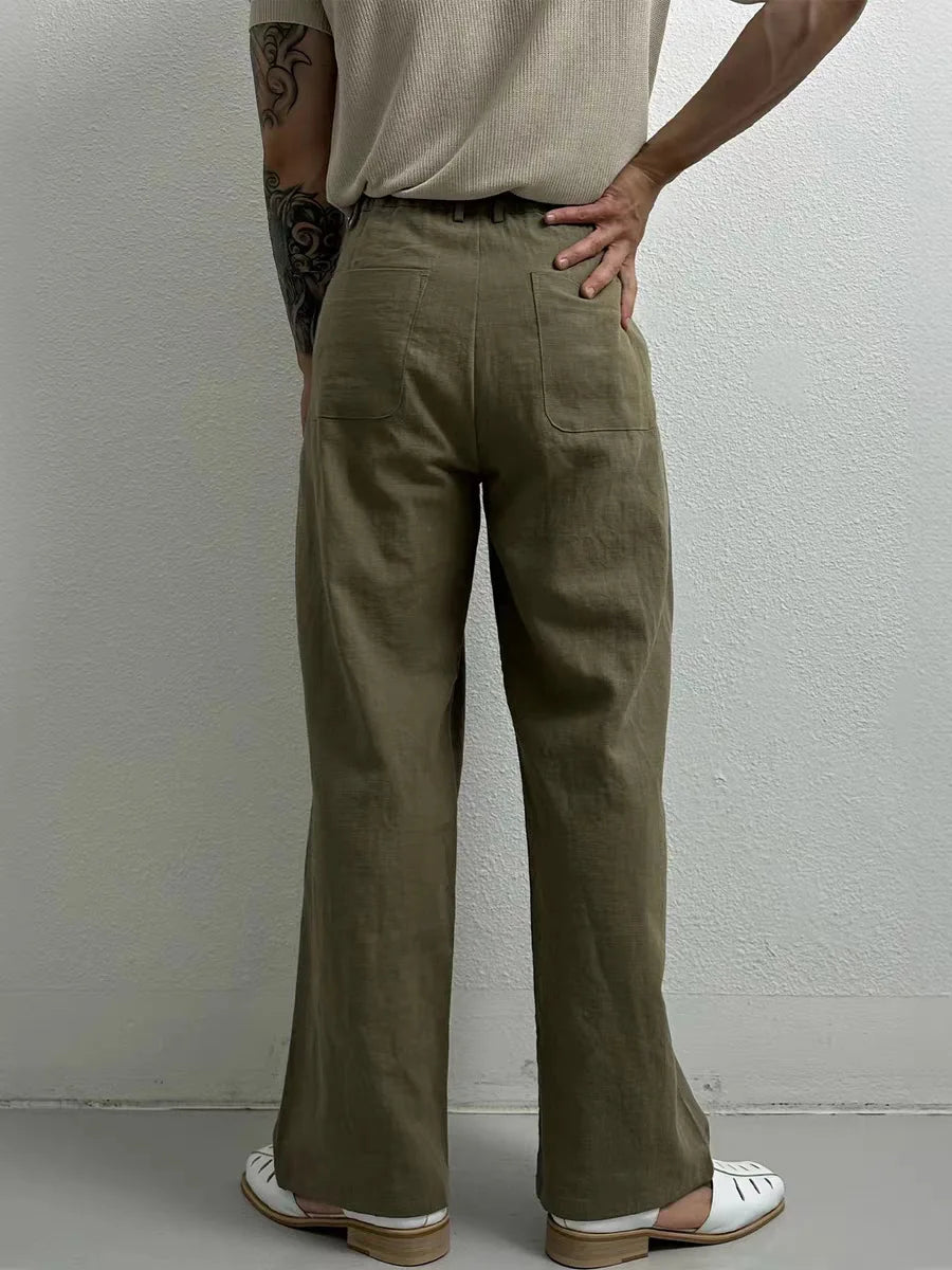 New Men's Cotton Linen Workwear Trousers Draped Wide Leg Pants Light Luxury Leisure Solid Straight Trousers Premium Sweatpants