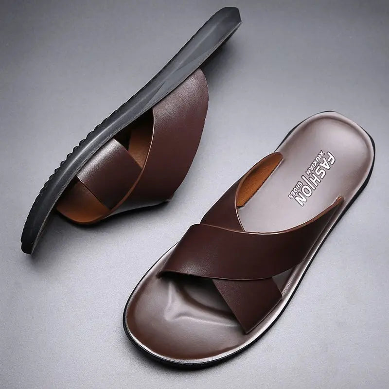 Men Sandals Slippers Genuine Leather Luxury Fashion New Men's Flat Shoes Casual Non-Slip Beach Sandals For Men Zapatos Hombre