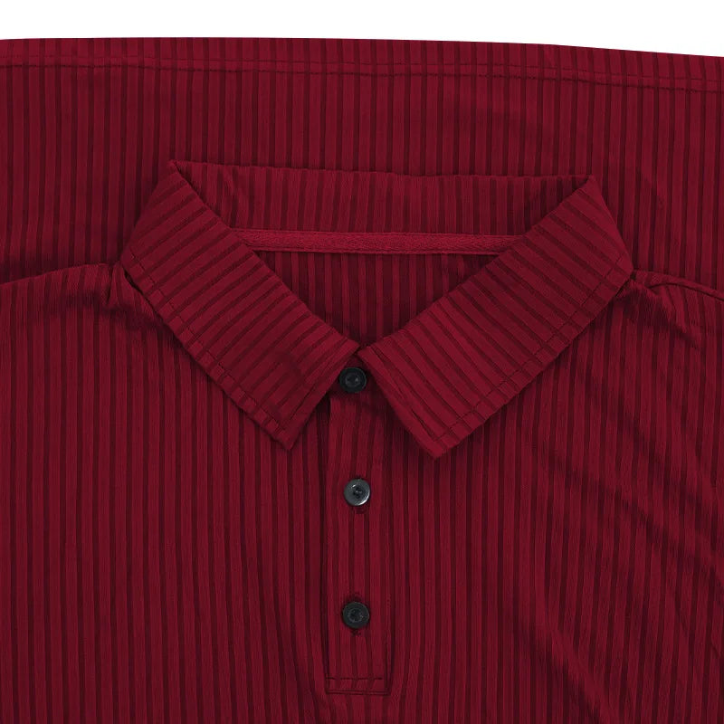 Cross-border autumn men's classic casual American lapel button-up long-sleeved T-shirt elastic pit strip polo shirt