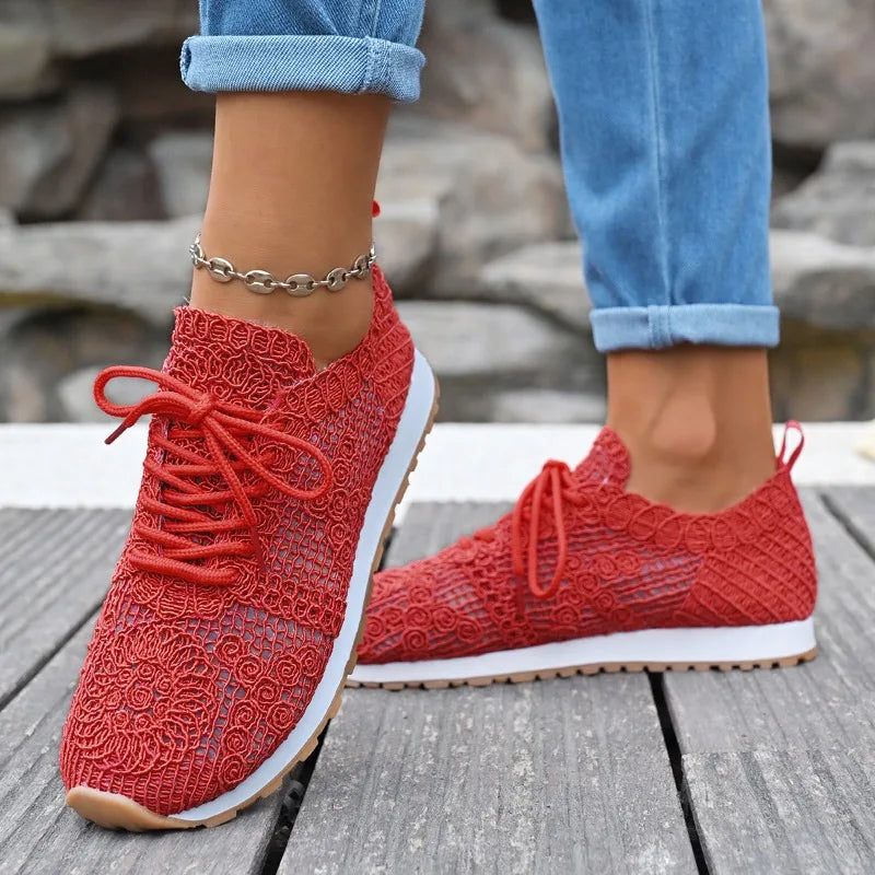 2026 Brown Knit Breathable Womens Sneakers Shoes New Platform Flats Woman Plus Size 43 Non Slip Casual Shoes Mesh Tenis De Mujer