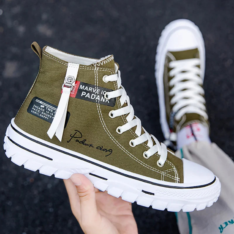 Men's Canvas Shoes High Top Sneakers Breathable Platform Casual Shoes Lace-up Flats Men Non-slip Vulcanize Shoes Tenis Masculino