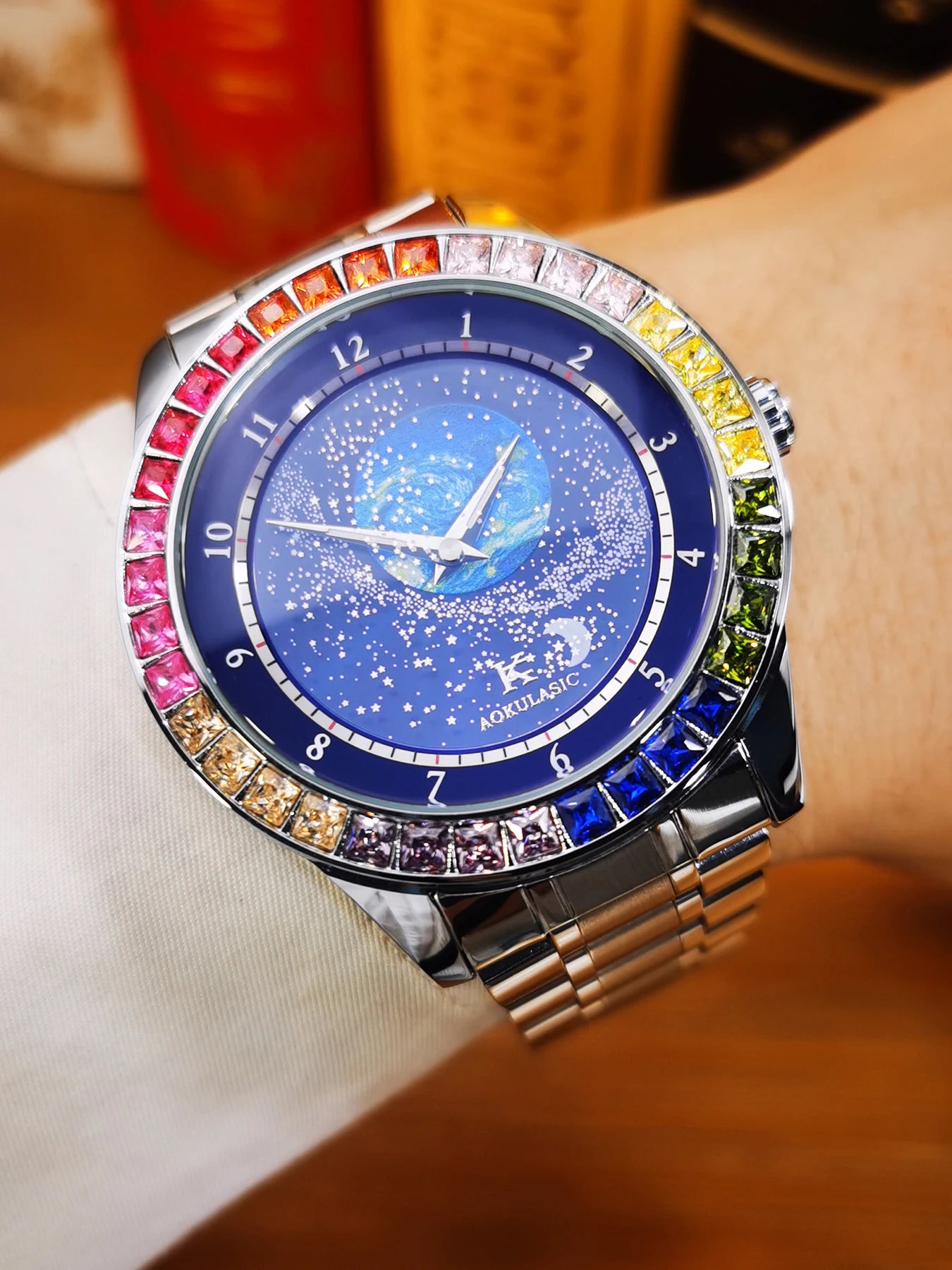 Fashion Starry Sky Luminous Mechanical Watch for Men Leather Steel Strap Luxury Brand Business Automatic Mens Watches AOKULASIC