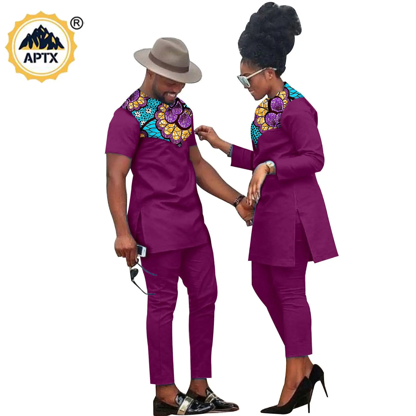 African Men Suits Bazin Riche African Couple Clothes Women Sets Matching Men Outfits Kaftan Patchwork Top and Pant Sets S20C001