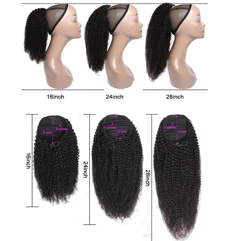 16A Curly Ponytail Extensions Deep Wave Drawstring Ponytail For Women Human Hair With Clip In Thick Ponytail Hair Natural #1B