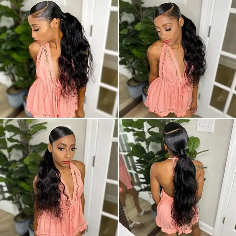 Bopdy Wave Ponytail Extension Drawstring Ponytail 100% Real Human Hair For Black Women Wavy Pony Tails Extensions 26 Inches