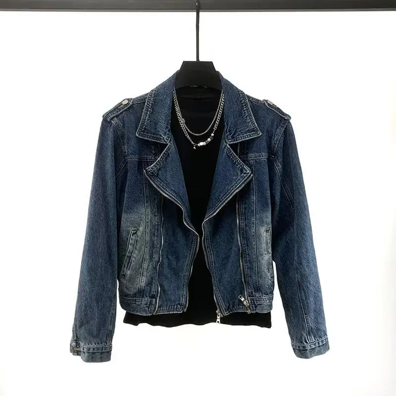 American Style Retro Jacket Men's New Design Zipper Denim Jacket Blue Washed Stand Collar 2024 Spring men padded Y2K Outwear