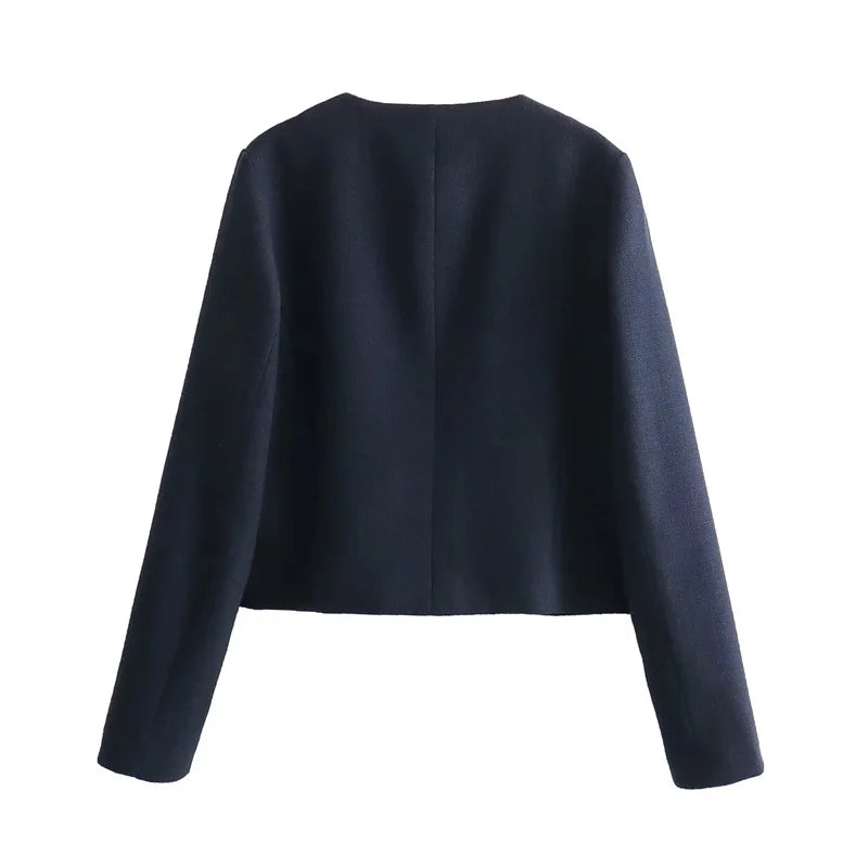 MUJER Tweed Cropped Jacket Woman Long Sleeve Vintage Jacket Woman Fashion Button Elegant Jackets For Women New In Short Coats