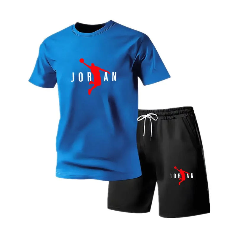 Summer Fashion Trendy Casual Sports Two Piece Set Youth Men's Short sleeved T-shirt+Shorts Set