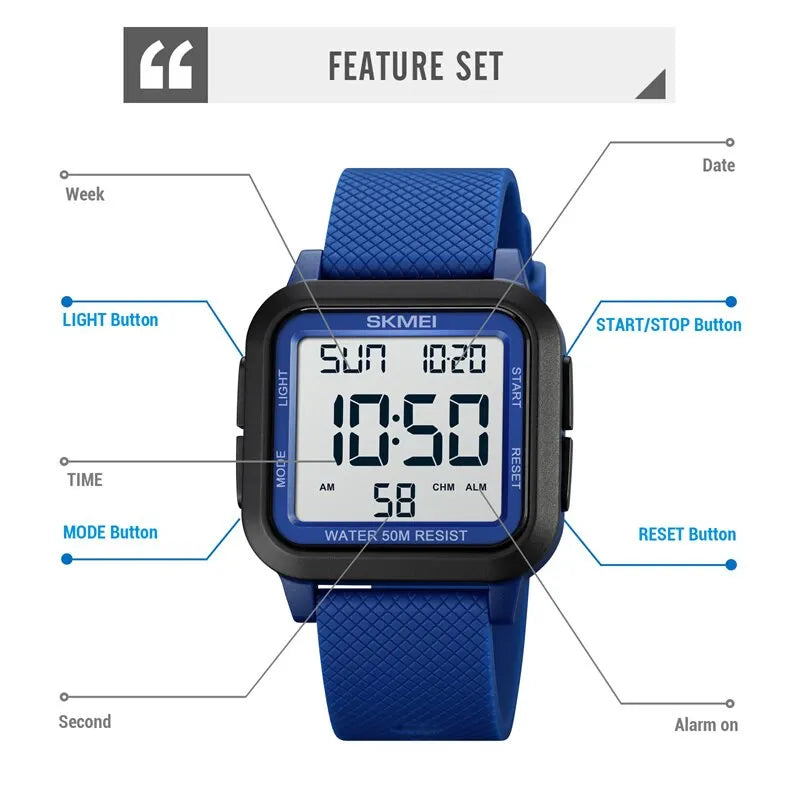 SKMEI Sport Watches Mens Alarm Countdown Clock Male 5Bar Waterproof Military Back Light Shockproof Calender Digital Wristwatch