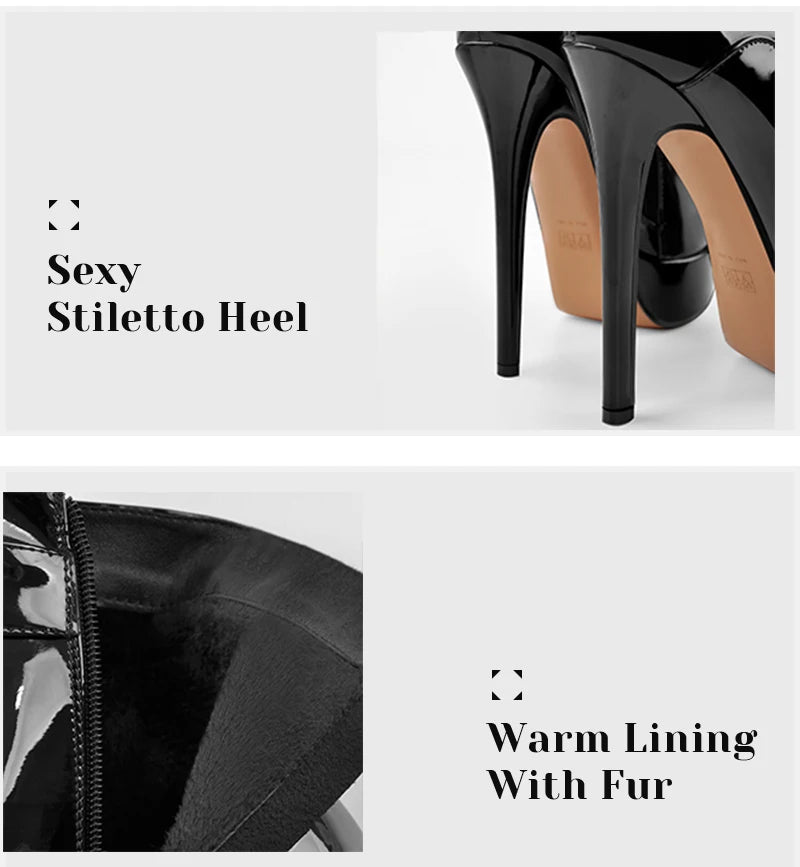 Onlymaker Women Platform Ankle Booties Patent Leather Thin High Heels Lace Up  Size Zip Winter Warm Zipper Boots Shoes