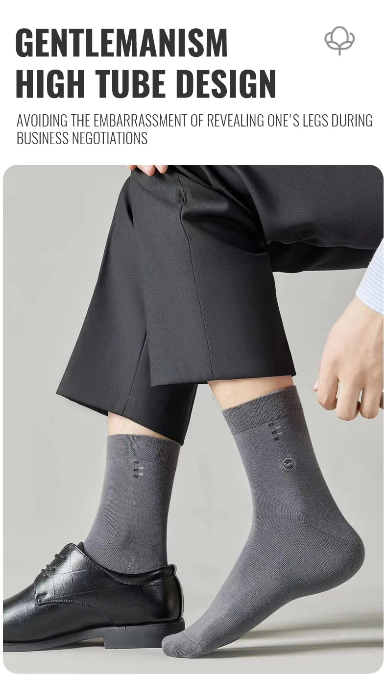 MiiOW 100% Pure Cotton Socks Men Business Dress Long Sock Black White Antibacterial Anti Odor Crew Socks Breathable Sport Sock