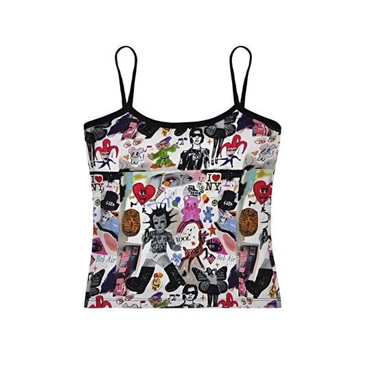American style sweet and spicy graffiti Y2k Summer Girl 2000s Hot girl vest Crop Sexy Sling Tank Top Vintage Aesthetic Clothing