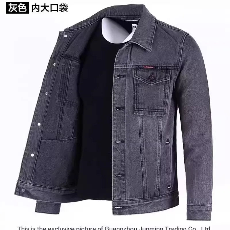 Retro Japanese Style Wearable Long Sleeve Denim Jacket for Men Spring Autumn Loose Casual Classic Collar Dirt Resistant