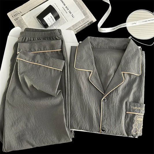 Men's Pajama Sets Casual Autumn Winter Sleepwear Long Sleeve Lapel Top Trousers Suit Male Home Wear Clothing Sleep Pijama Mujer