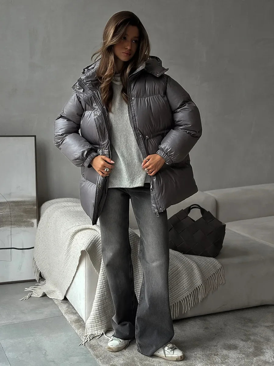 Wolfeel Drawstring Slim Fit Womens Winter Jacket Polyester Coat Warm