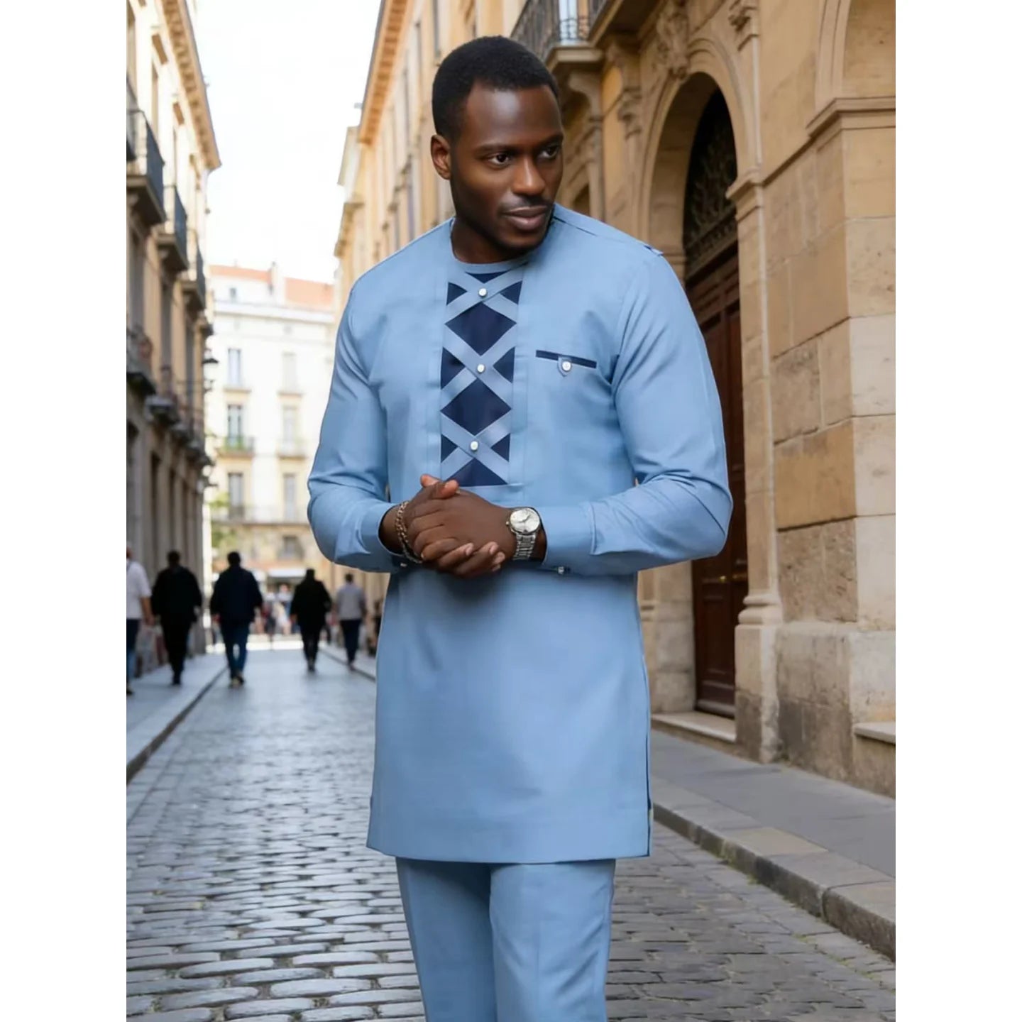 2026 New African Traditional Men's Set Casual Slim Fit Men's Suit Fashion Travel Men's Set Kaunda Style Men's Two Piece Set
