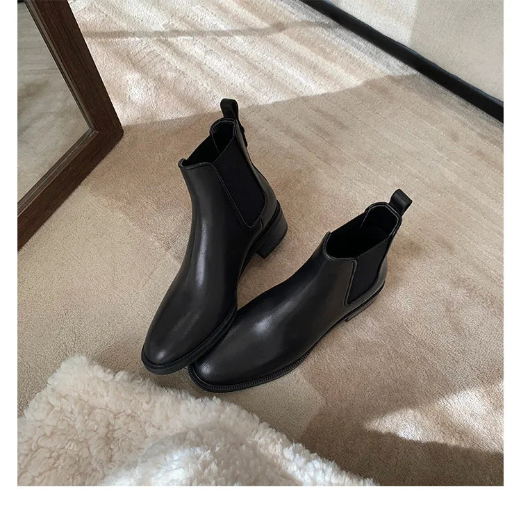 2026 Autumn/Winter Ankle Boots Women Basic Chelsea Botas Mujer Low Thick Heels Short Booties PU Leather Slip On Stretch Botines