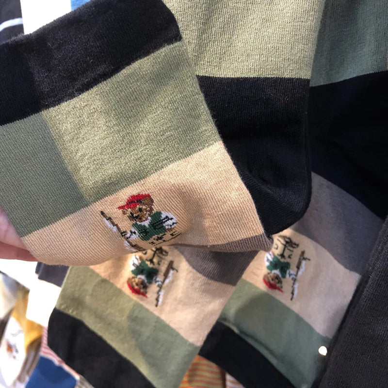 Good Quality Cartoon Gentleman Bear Men's Socks Cotton Harajuku Style Sport Boys Skateboard Novelty Breathable  Christmas Gifts