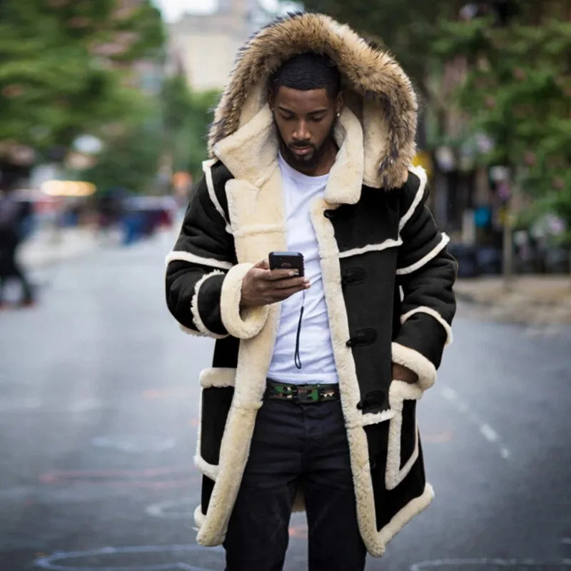 Overcoats Winter Men Jackets Loose Long Cotton-padded Coats Fashion Patchwork Thickened Plush Warm Jackets Casual Streetwear Men