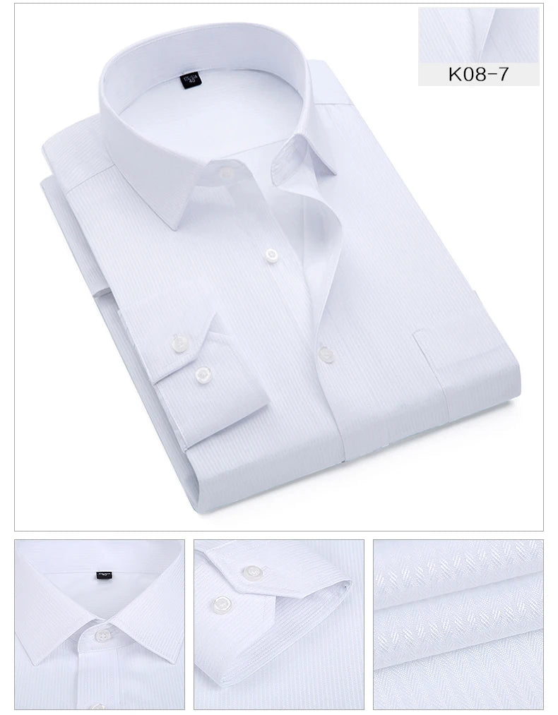 Quality Plus Size S To 8xl Formal Shirts for Men Striped Long Sleeved Non-iron Slim Fit Dress Shirts Twill Social Man's Clothing
