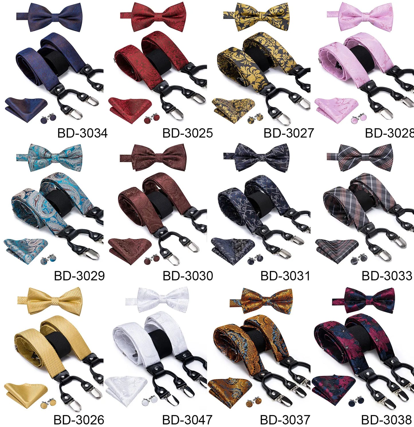 Hi-Tie Silk Adult Men's suspenders Set Leather Metal 6 Clips Braces Gold Brown Floral Vintage Men Fashion Wedding Suspenders Men BAZAARHUBO