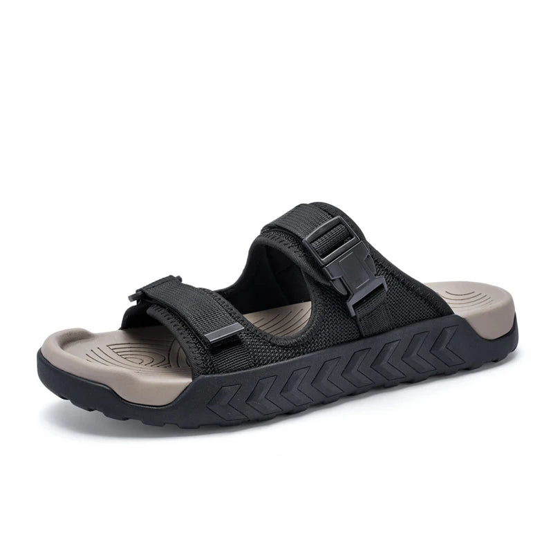 Summer Men Adjustable Outdoor Slippers Men Slides Anti Slip Slippers Black Khaki Green Comfortable Big Size 46 47