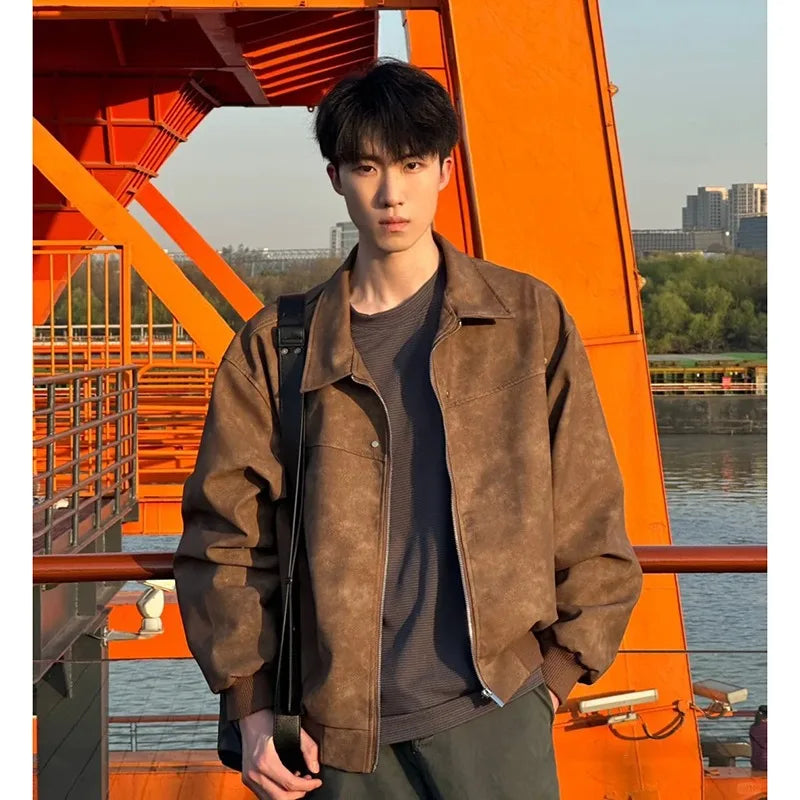 Spring Autumn New Style Simple Trendy Brand Jacket Men's Loose Casual American Retro Trendy Versatile Tops Jackets