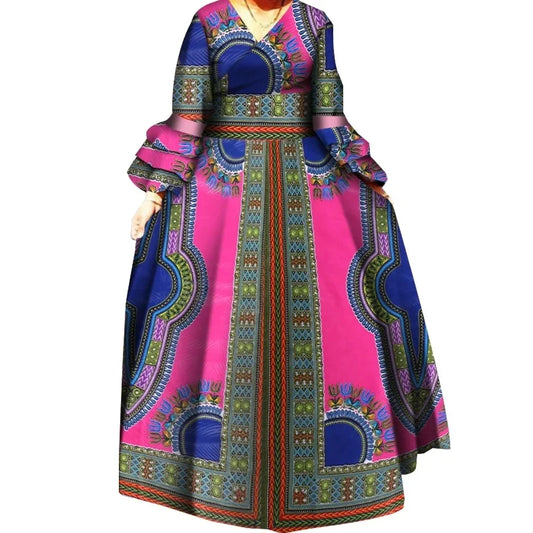 African Women Long Dresses Ankara Print Draped Straight Bazin Riche African Dresses Shawl Fashion Dashiki Women Clothes Wy5975