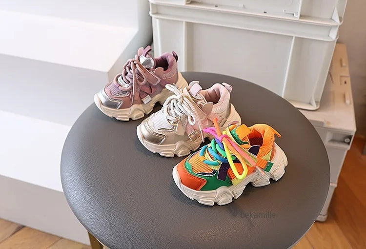 Kids Casual Sports Sneakers Soft Non-slip Sole Comfortable Walking Shoes for Boys Girls Autumn Colorful Style