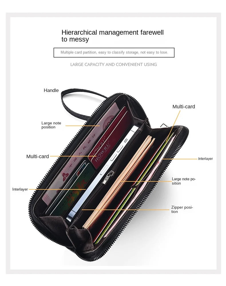 New Color Men`s Long Wallet For Men Rfid Blocking Clutch Organizer Zipper Leather Business Id Credit Card Holder Purse 2024 New