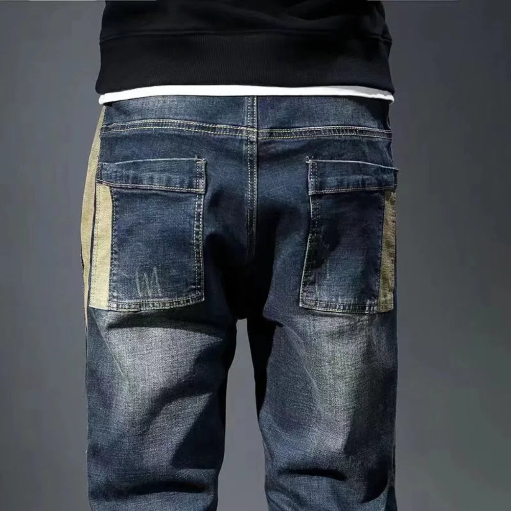 Mens Jeans Harem Pants Fashion Pockets Loose Fit Baggy Jeans Men Stretch Retro Streetwear Relaxed Trousers Y2K Ropa Hombre