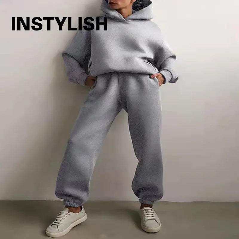 Women Two Piece Sets Tracksuit 2022 Autumn Casual Solid Long Sleeve Hoodie Sweatshirts Female Fashion Oversized Trouser Suits