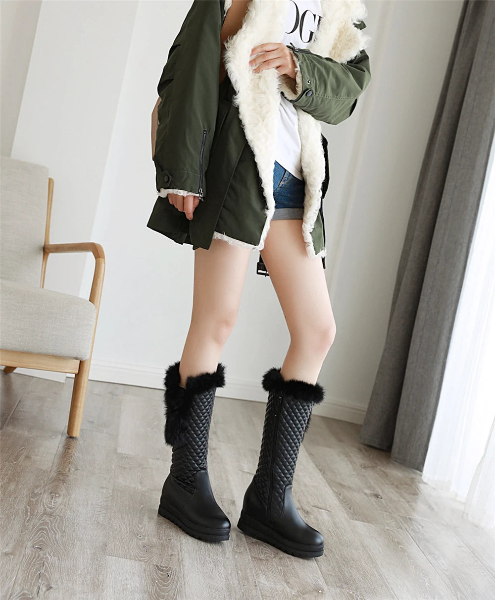 Winter Warm Fur Knee High Boots Womens Platform Snow Boots High Heels Female Padded Shoes  High Boots  Free Ship Big Size 41