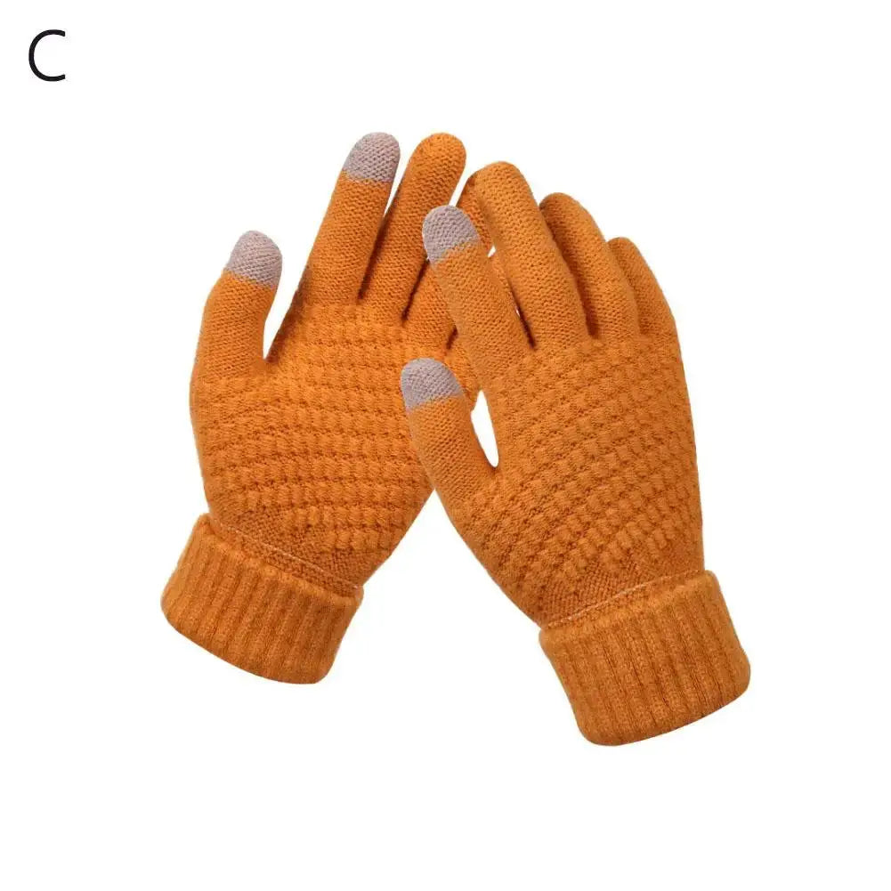 Women Men Warm Winter Touch Screen Gloves Stretch Classical Knit Mittens Wool Full Finger Outdoor Cycling Driving Glove BAZAARHUBO
