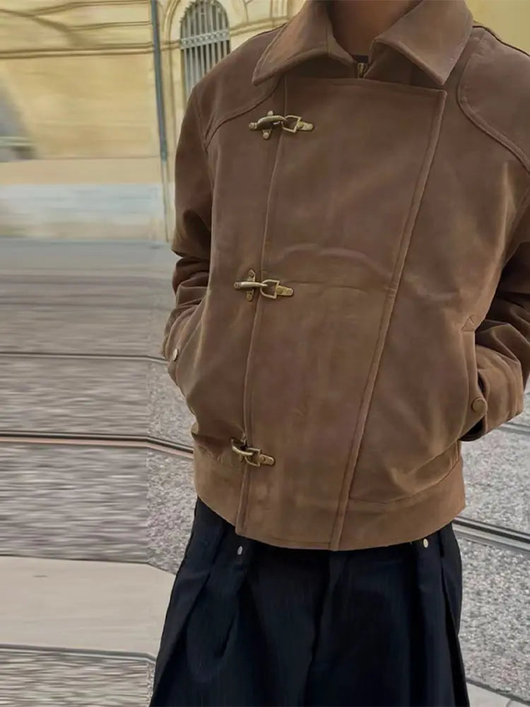Elegant Metal Button Gender's Coat Fashion Slim Lapel Asymmetry Full Sleeves Couple Short Coat 2026 Spring Chic Streetwear