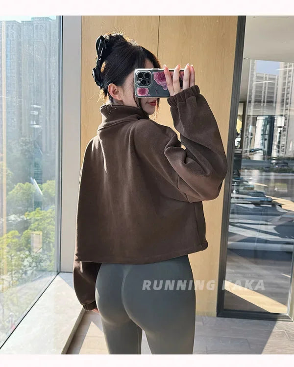 Women Loose Cropped Jacket Loose Zipper Sweatshirt Y2k Long Sleeve Coat Cardigan Sportswear Streetwear Drawstring Tops Clothing