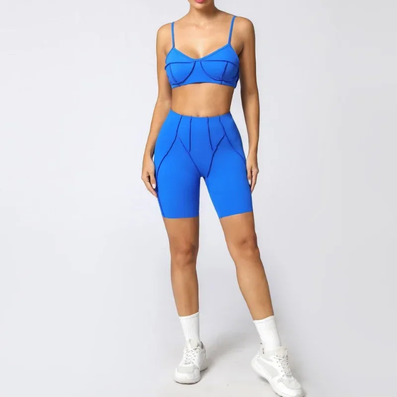 Yoga Fitness Sports Sets High Waist Hip-lifting Shorts Open Back Bra Suit Casual Running Workout Gym Leggings Sexy Set for Women