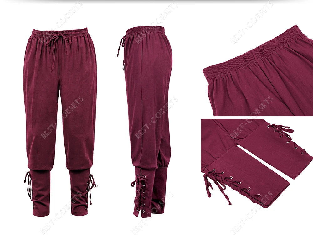 Medieval Pants for Men Costume Cosplay Renaissance Bandage Pants Gothic Trousers Plus Size Pirate Pants Brown Black