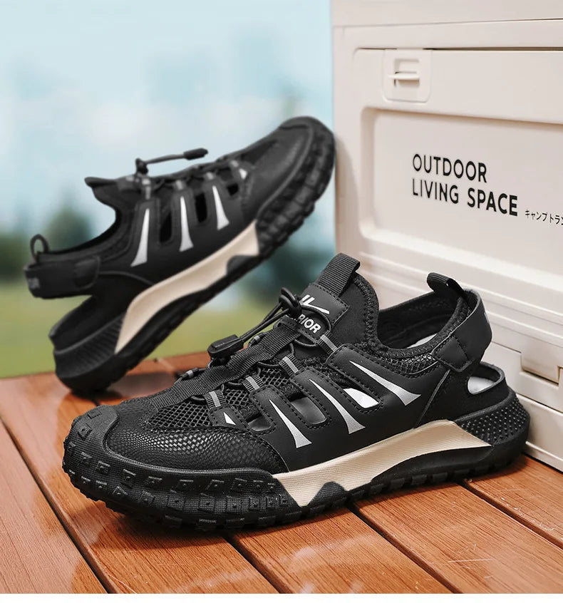 Men's Casual Sandals Summer Mesh Breathable Hollow Sneaker Men Outdoor Anti-slip Creek Shoes for Men Waterproof Roman Sandals