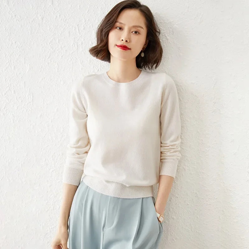 Autumn Winter Women's Sweater O-neck Cashmere Solid Pullovers Slim Bottoming Shirt Long Sleeve Casual Basic Pull Femme Sweater