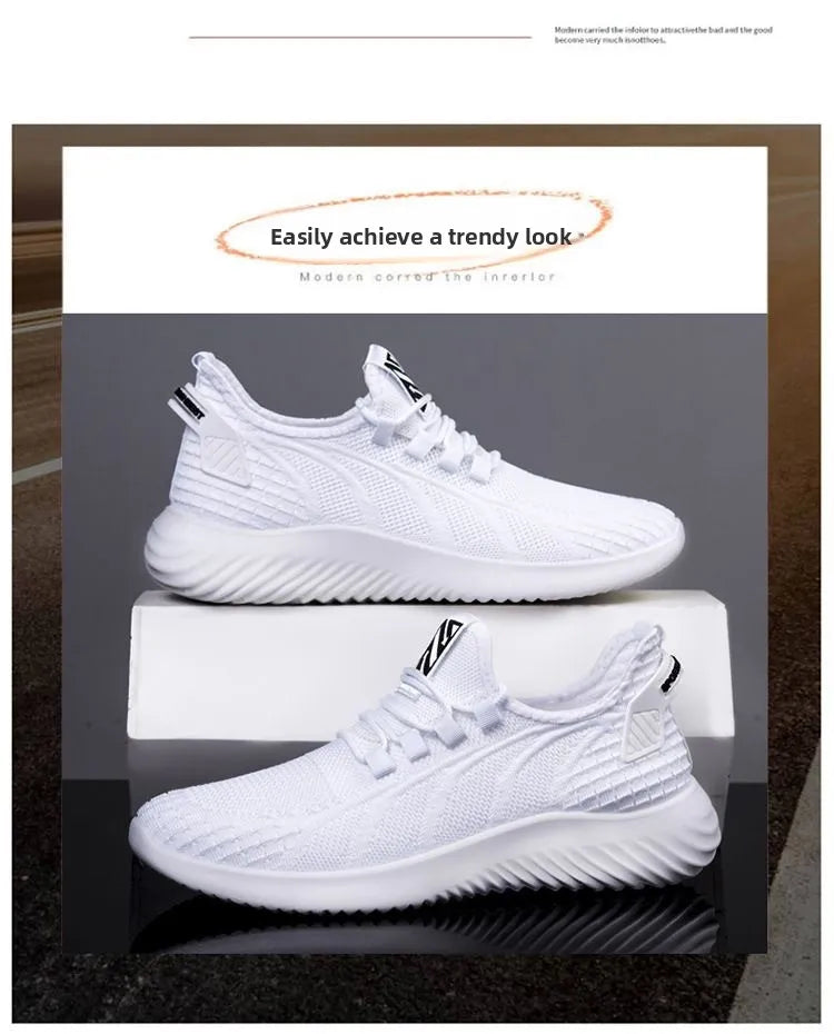 Spring New Fashionable Men's Running Shoes Leisure Style Youth Trendy Sports Shoes Low Top round Toe Rubber Outsole Mesh Lining