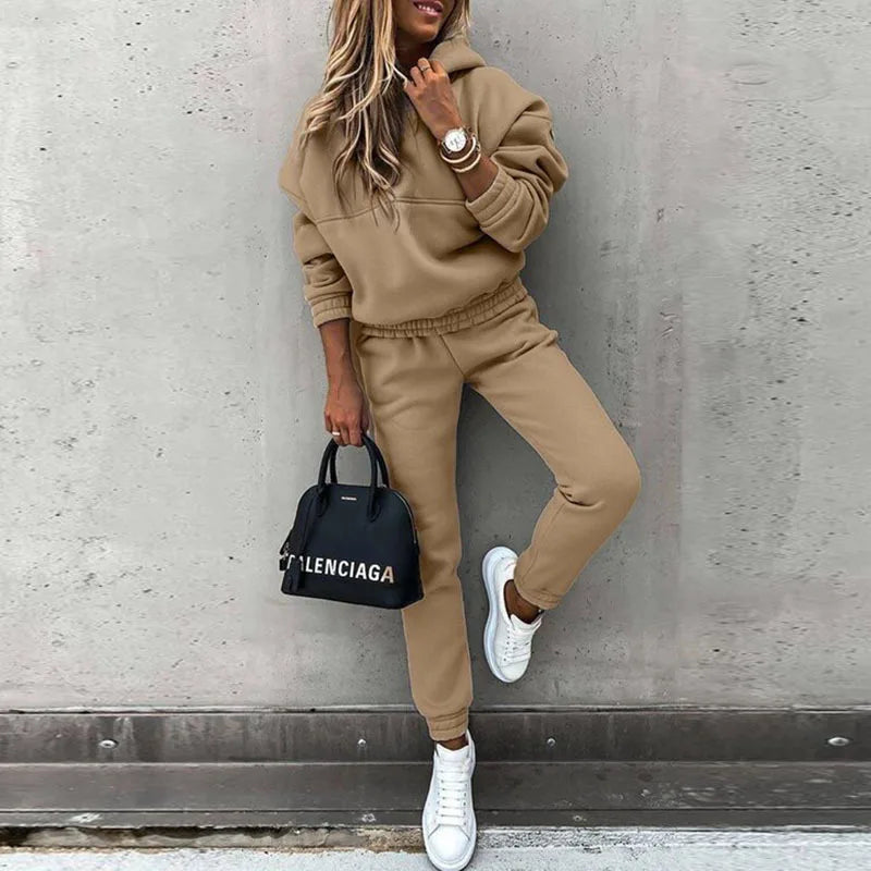 Women Two Piece Set Tracksuit Solid Color Suit 2025 Autumn Trouser Suits Female Sweatshirt Sports Hoodie Sportswear Pants Sets